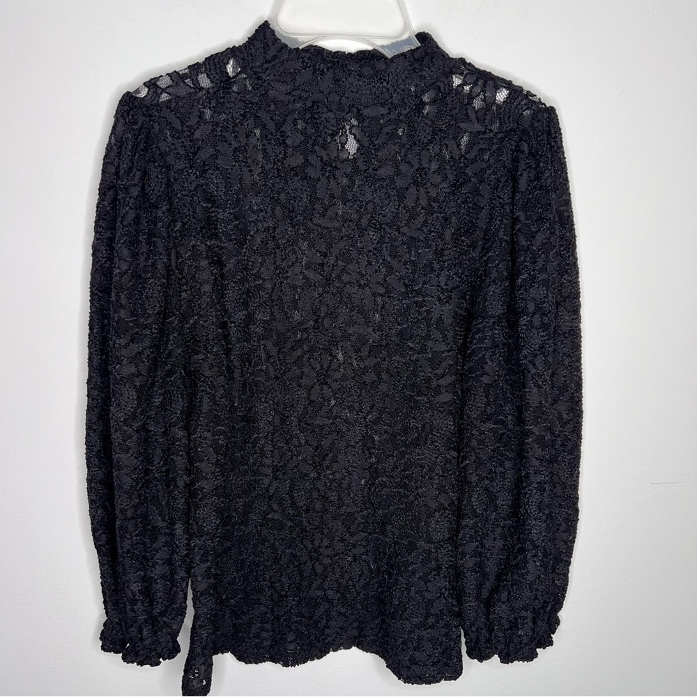 Free People Lace Mock Neck Wide Sleeve Black Top C17